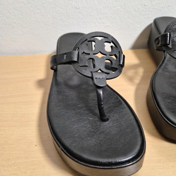 Tory Burch Miller Wedge Leather Sandals Black Excellent Condition US 9.5 - Picture 4 of 8